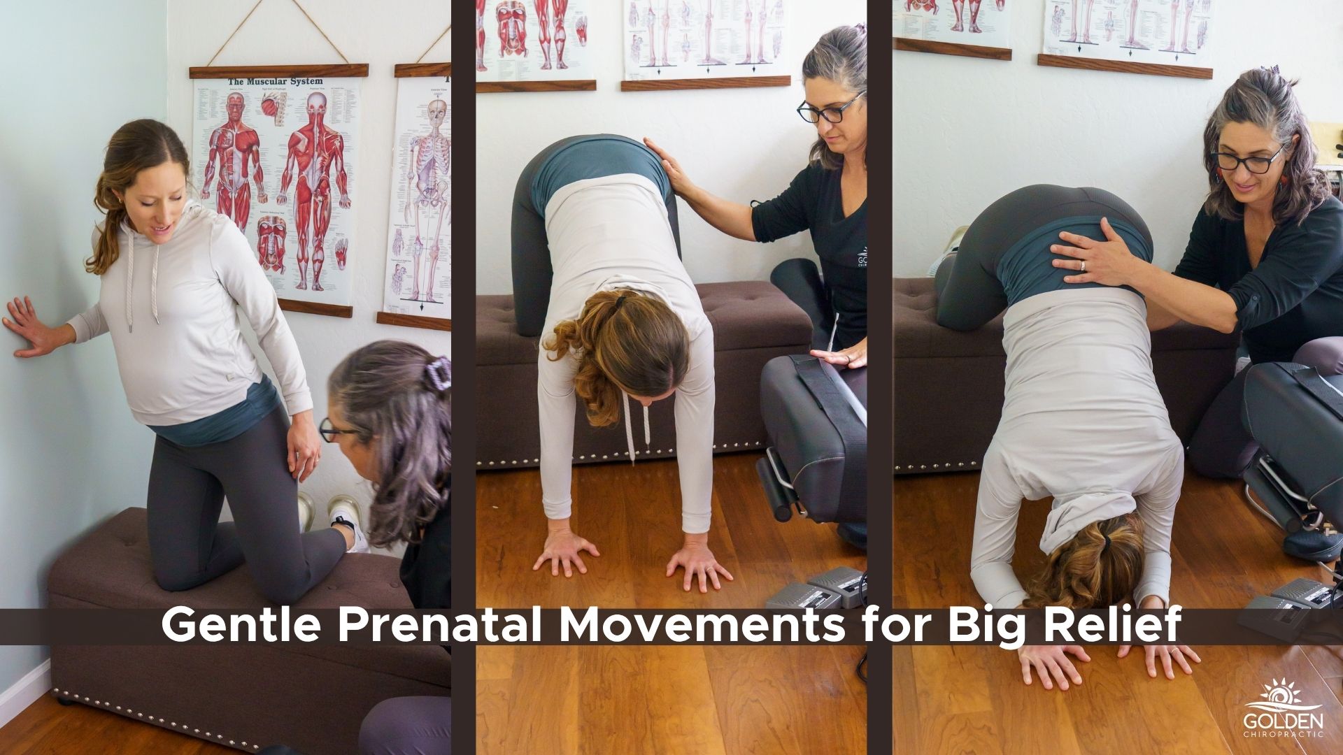 Dr. Goldi of Golden Chiropractic in Aptos helping a pregnant patient perform the breech inversion exercise
