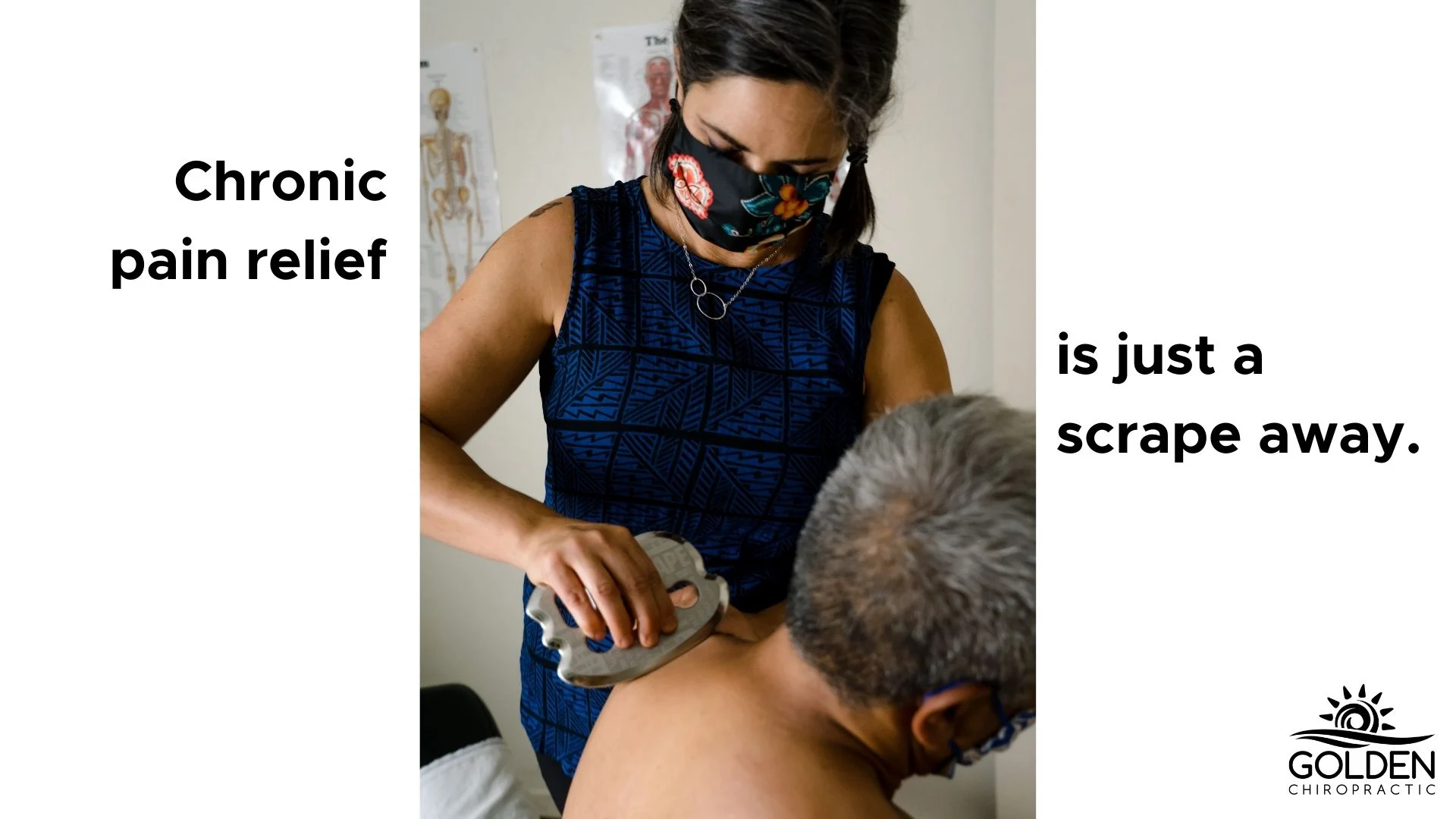 dr goldi applying a rock blade to a male patient's shoulder