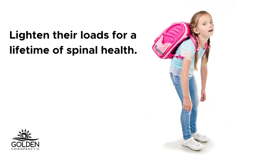 Child bent over from the weight of a heavy backpack